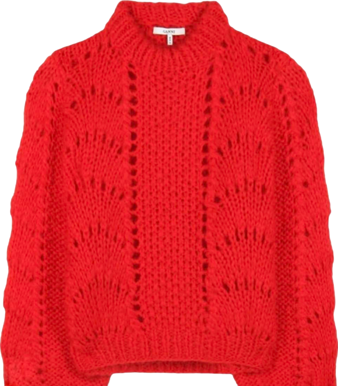 Ganni Red Juliard Lace Knit Jumper UK XS