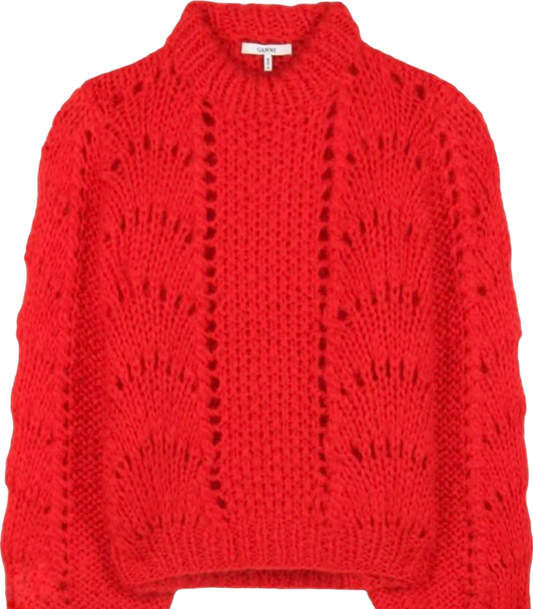 Ganni Red Juliard Lace Knit Jumper UK XS