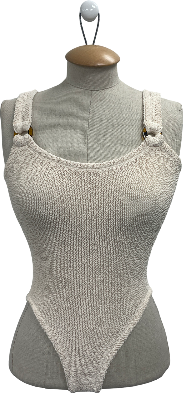 Hunza G Cream Domino Swimsuit With Tortoise Hoops One Size