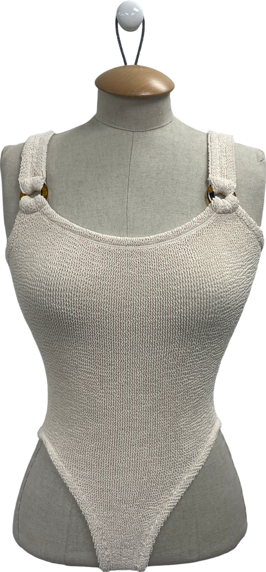 Hunza G Cream Domino Swimsuit With Tortoise Hoops One Size