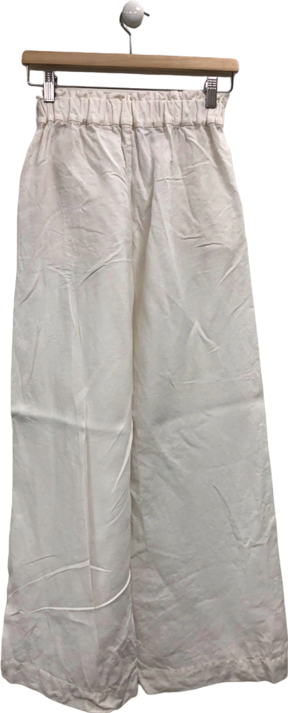 Casa Raki White Linen Wide Leg Trousers UK S