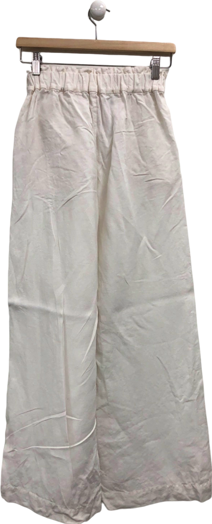 Casa Raki White Linen Wide Leg Trousers UK S