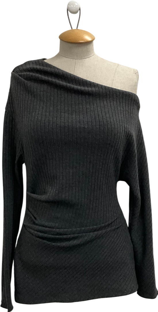 ZARA Grey One Shoulder Ruched Longline Top UK S
