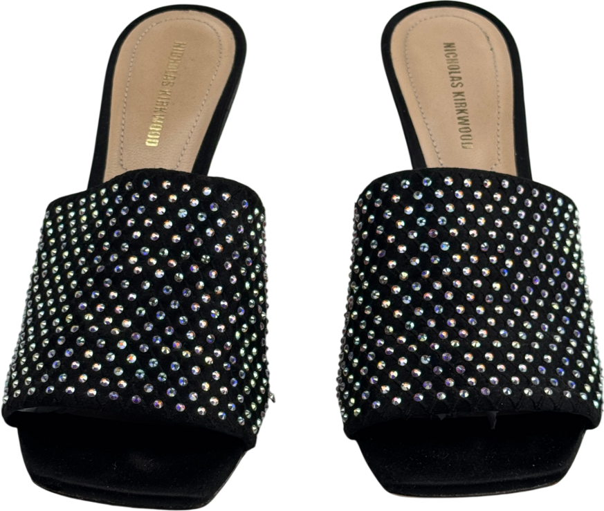 NICHOLAS KIRKWOOD Black Alba 90 Crystal-embellished Suede Mules UK 4 EU 37 👠