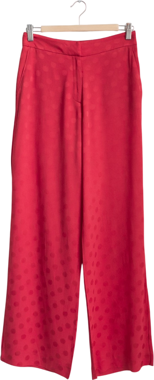 Uterque Red Jacquard Polka Dot Wide Leg Trousers UK 12