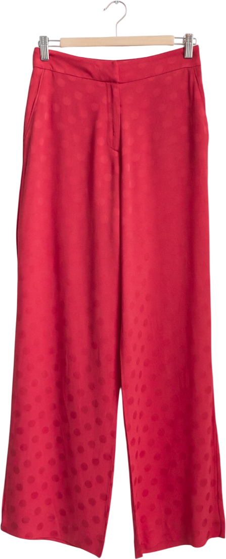 Uterque Red Jacquard Polka Dot Wide Leg Trousers UK 12