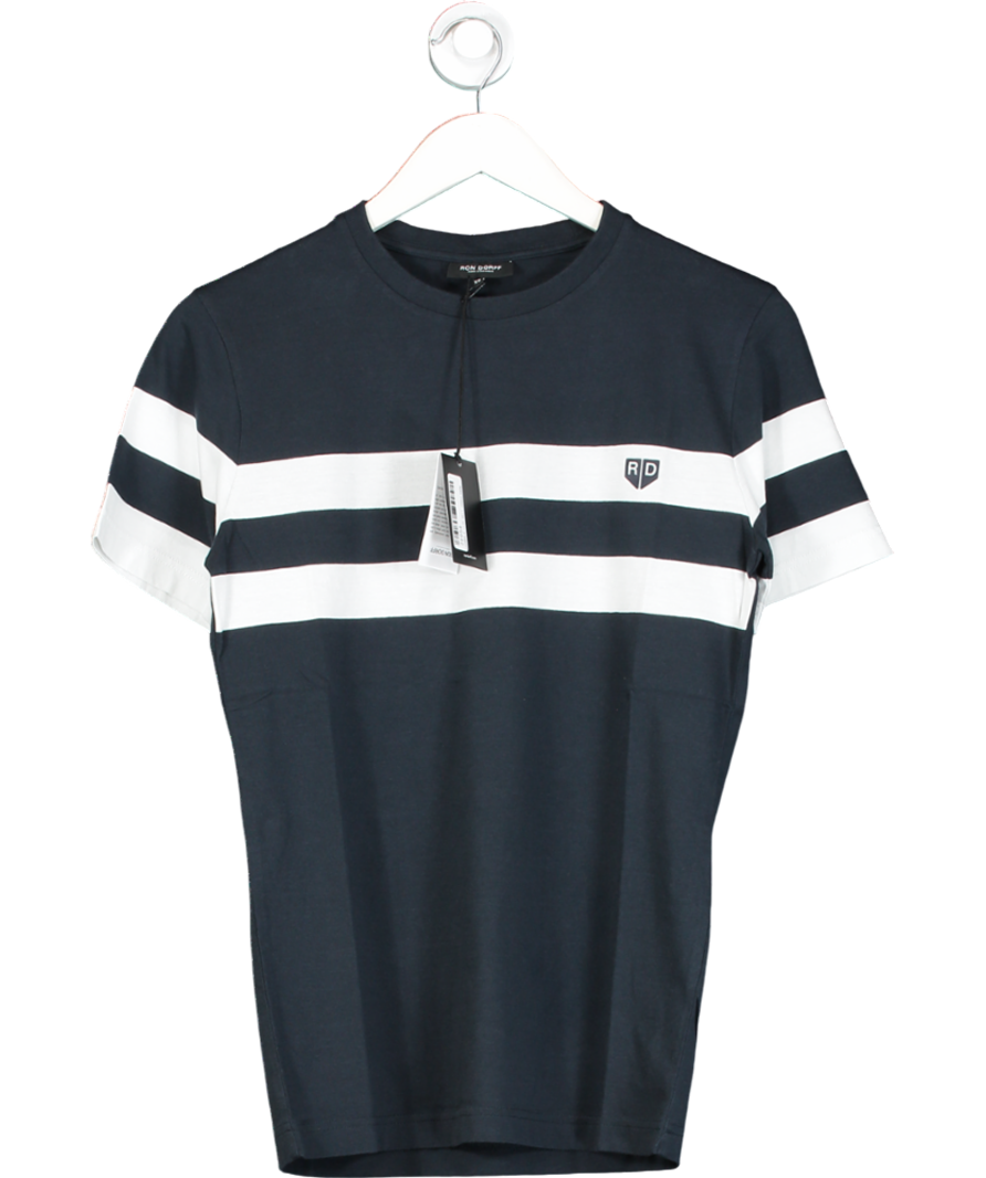 Ron Dorff Navy Blue / White Stripe Logo T-shirt UK XS
