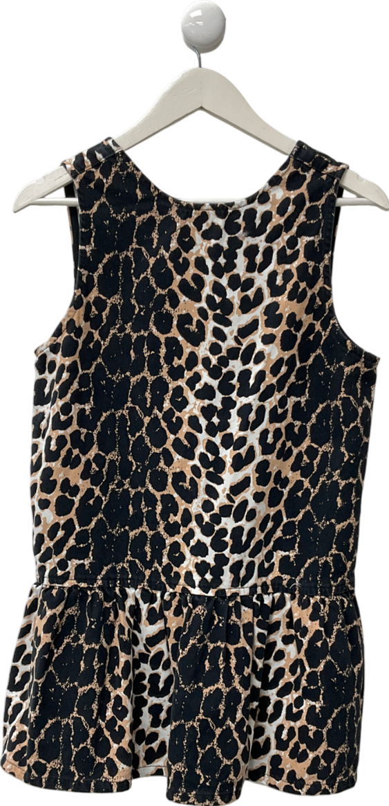 ASOS Brown Denim Dropwaist Mini Dress In Leopard UK 8