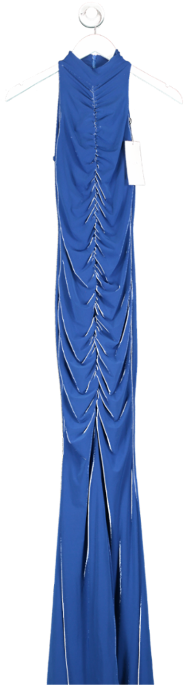 Club L Memorable Cobalt Blue Ruched High Neck Split Fishtail Maxi Dress UK 8