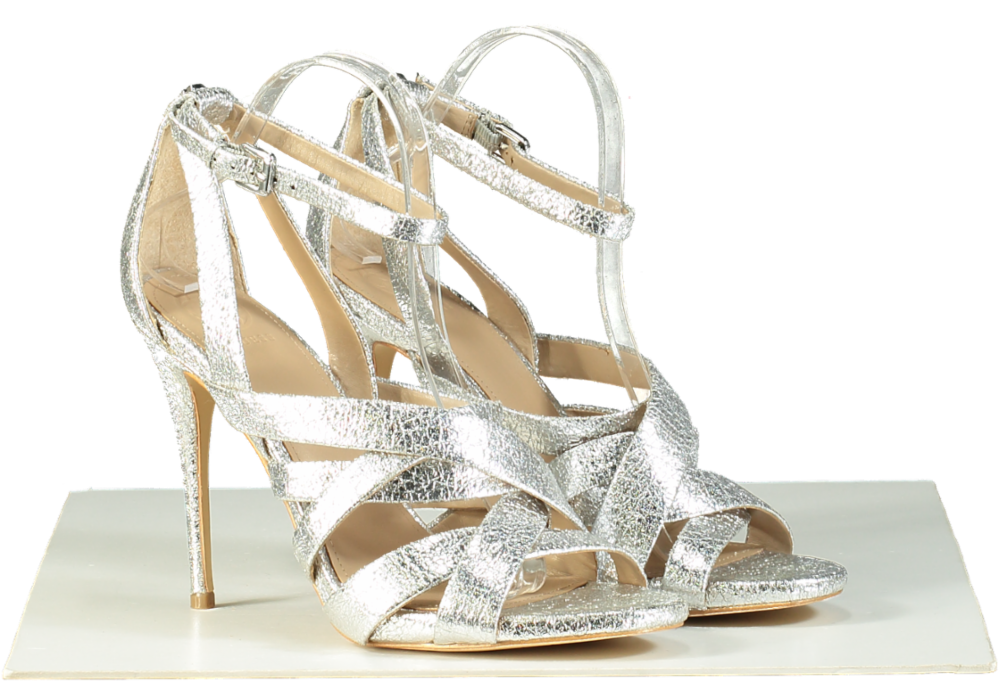 Guess Silver Strappy High-Heel Sandals UK 8 EU 41