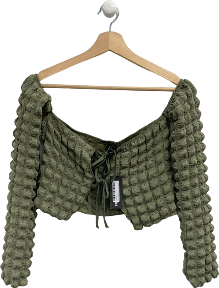 Pretty Little Thing Khaki Popcorn Textured Double Tie Front Off the Shoulder 16