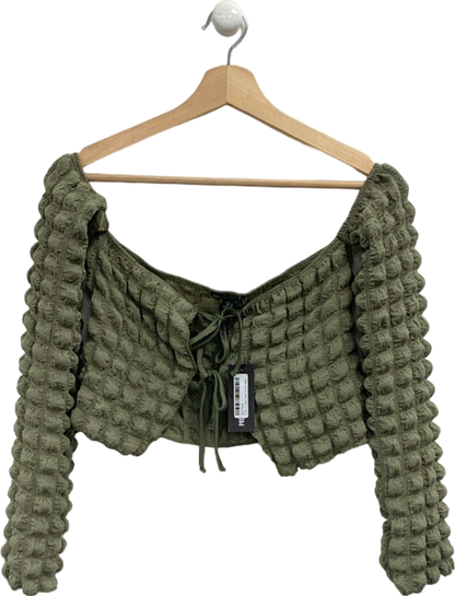 Pretty Little Thing Khaki Popcorn Textured Double Tie Front Off the Shoulder 16