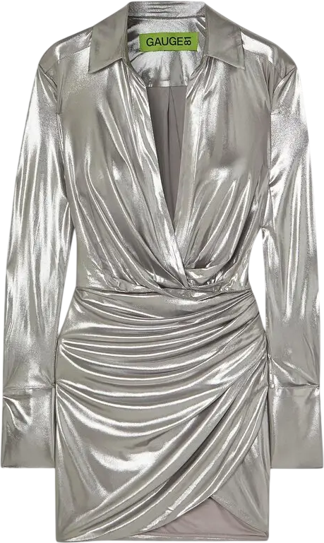 GAUGE 81 Naha Metallic Silver Long Sleeve Jersey Mini Dress UK S