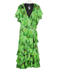 star Wrap Dress Green Leaf Print UK 26