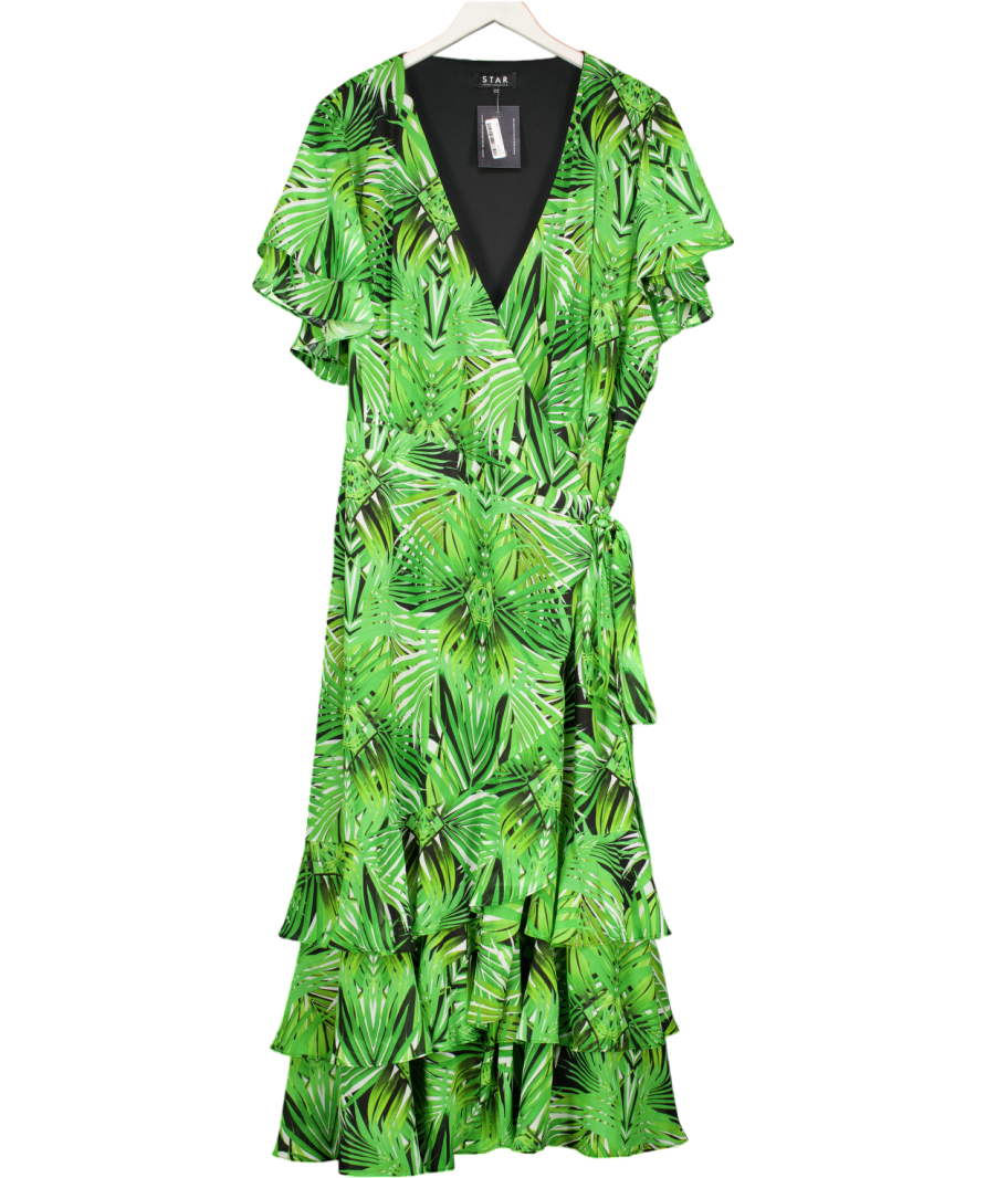 star Wrap Dress Green Leaf Print UK 26