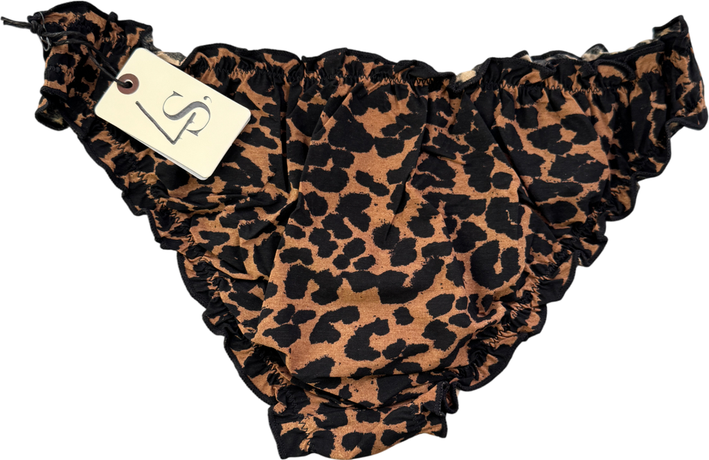 Love Stories Brown Lolita Leopard-print Stretch Ruffle Edge Knickers / Briefs UK S