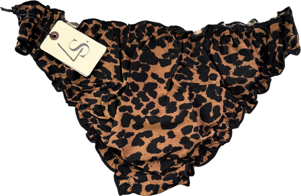 Love Stories Brown Lolita Leopard-print Stretch Ruffle Edge Knickers / Briefs UK S