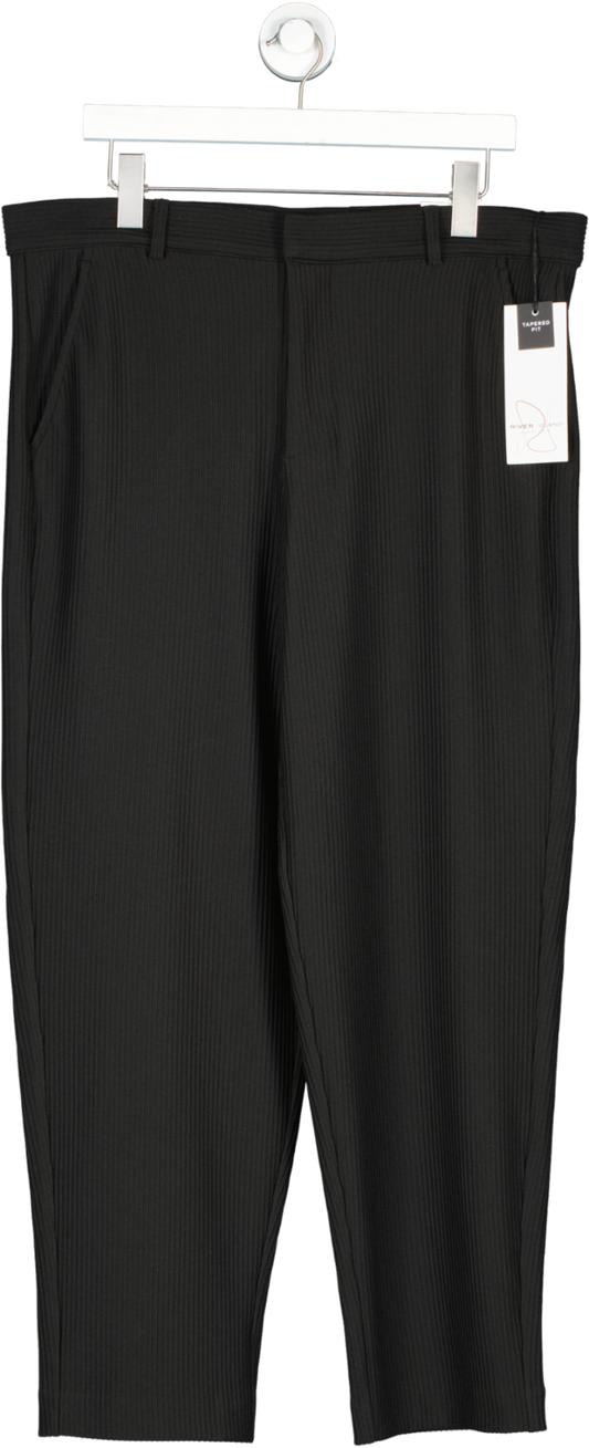 River Island Black Tapered Fit Plisse Smart Trousers W34