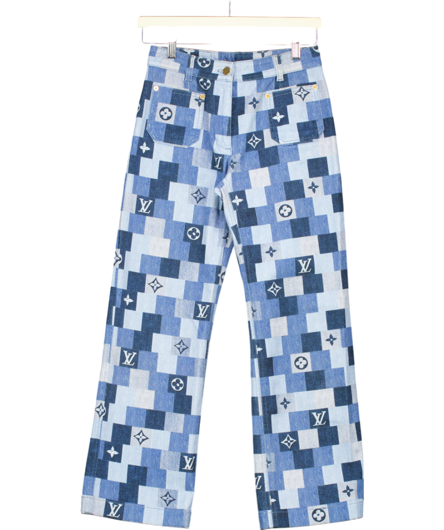 LOUIS VUITTON Denim Monogram Check Pocket Detail Straight Leg Crop Jeans FR34 Uk 4 UK 6