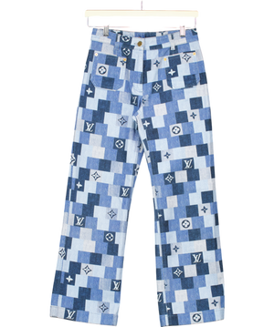 LOUIS VUITTON Denim Monogram Check Pocket Detail Straight Leg Crop Jeans FR34 Uk 4 UK 6