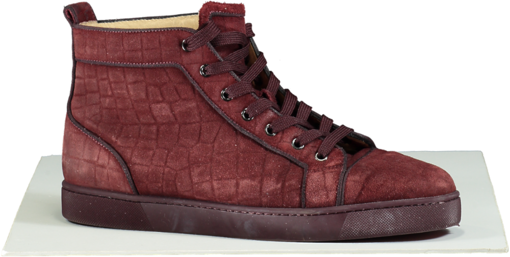 Christian Louboutin Burgundy Suede Louis High-Top Trainers UK 9