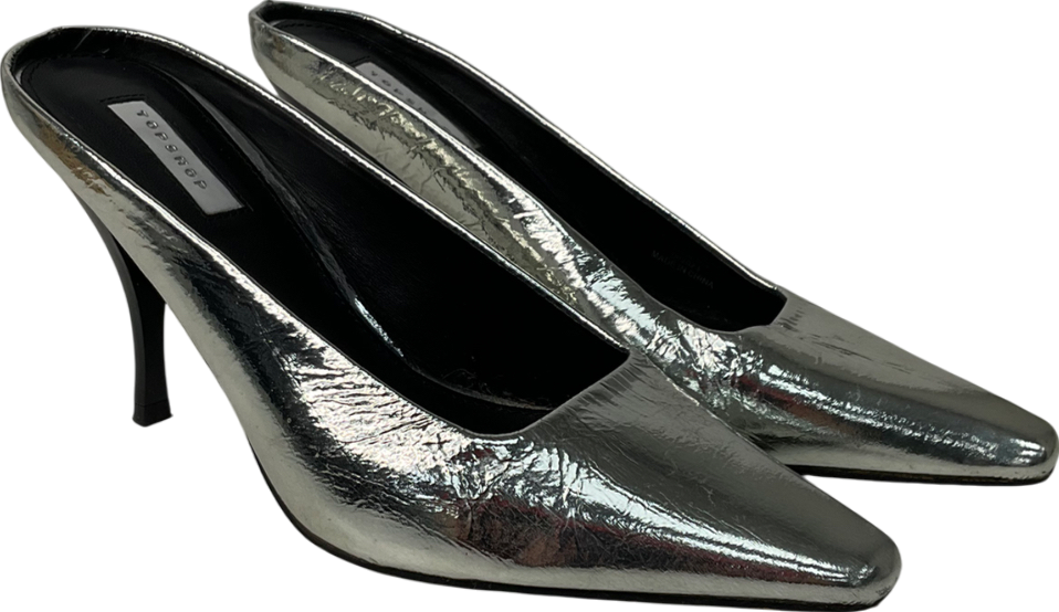 Topshop Metallic Eve Heeled Court Shoe In Silver UK 6 EU 39 👠