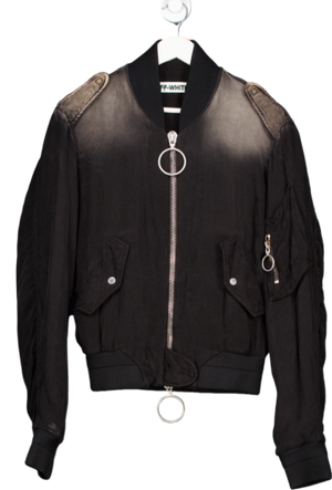 Off White Black X Virgil Abloh Sun Dye Oversized Bomber Jacket UK XS