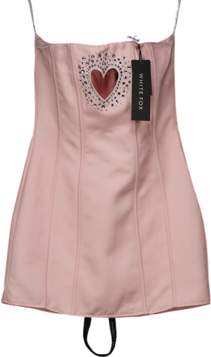 White Fox Pink I Love You Embellished Strapless Mini Dress UK S