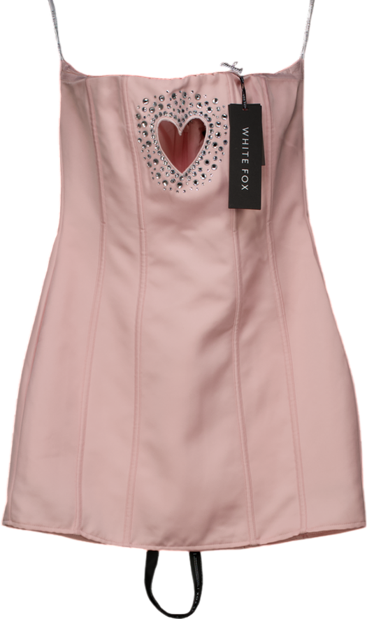 White Fox Pink I Love You Embellished Strapless Mini Dress UK S