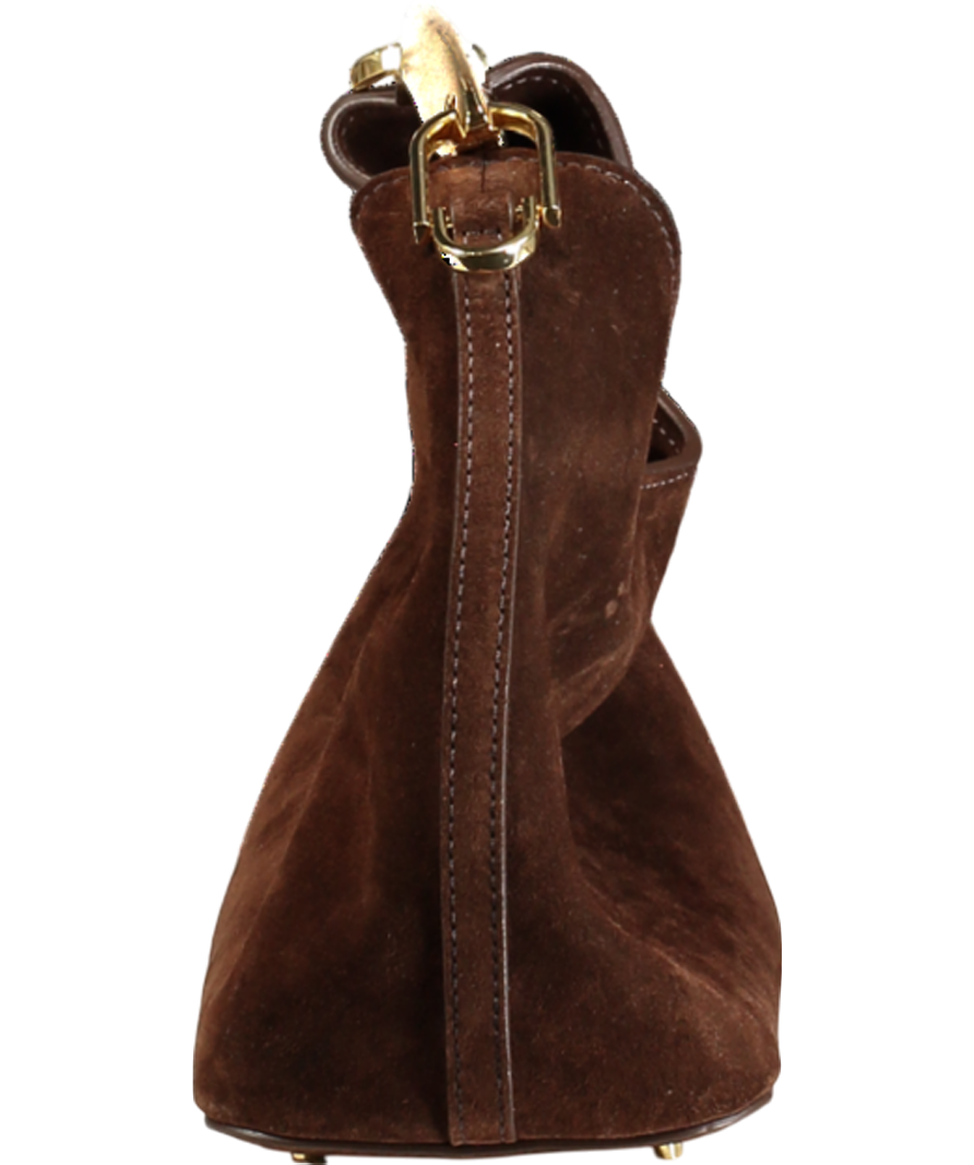 Elleme Boomerang Suede Brownie / Gold Sculptural Handle Bag With Crossbody Strap