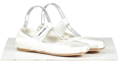 Miu Miu White Satin Ballet Flats With Logo UK 5.5 EU 38.5 👠