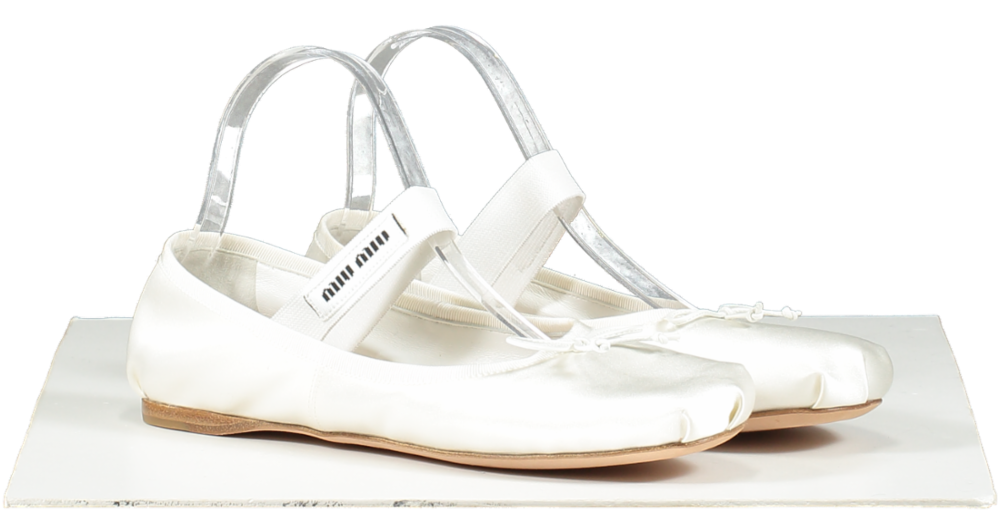 Miu Miu White Satin Ballet Flats With Logo UK 5.5 EU 38.5 👠
