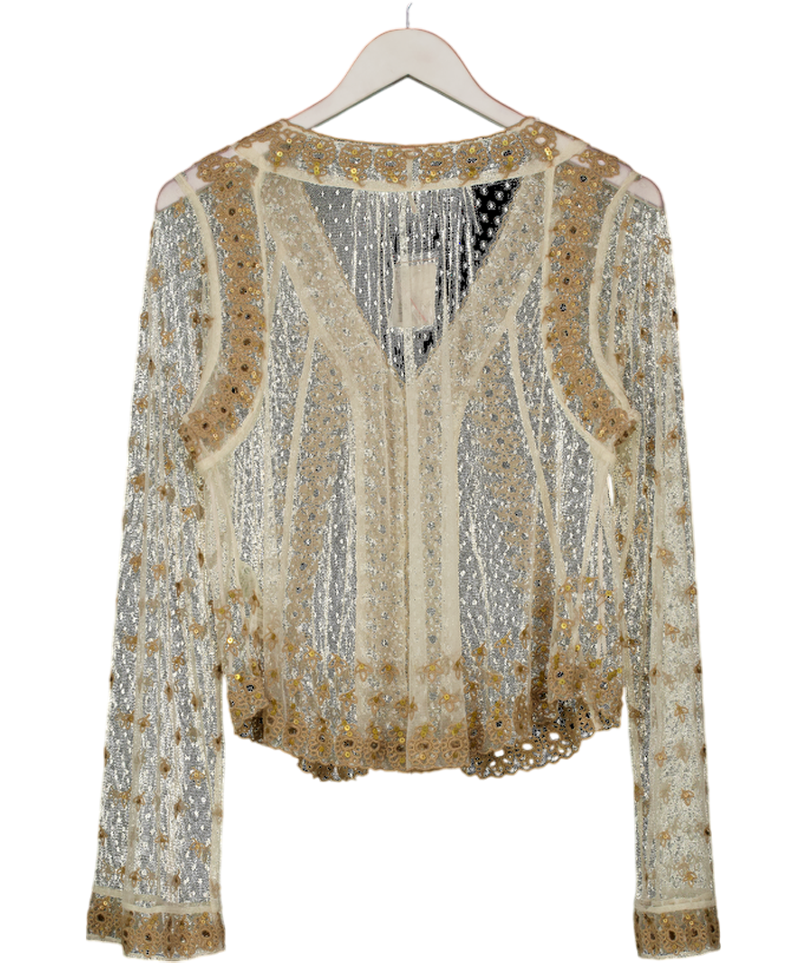 Free People Beige Declan Sequin Shirt UK M