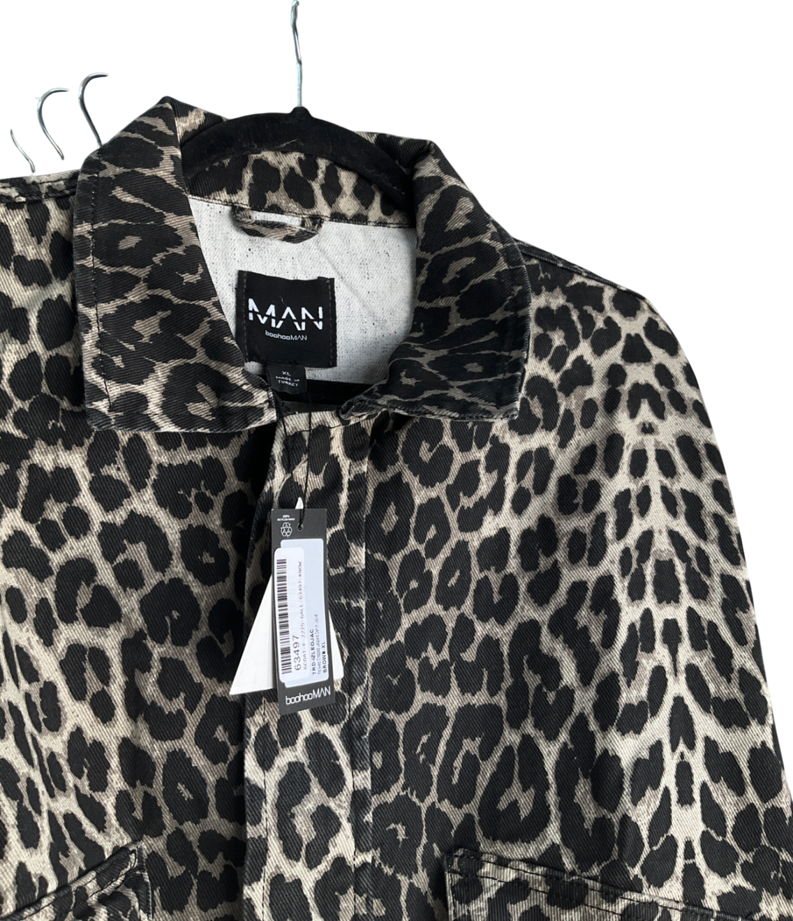 boohooMan Brown Relaxed Cropped Leopard Print Jacket UK XL