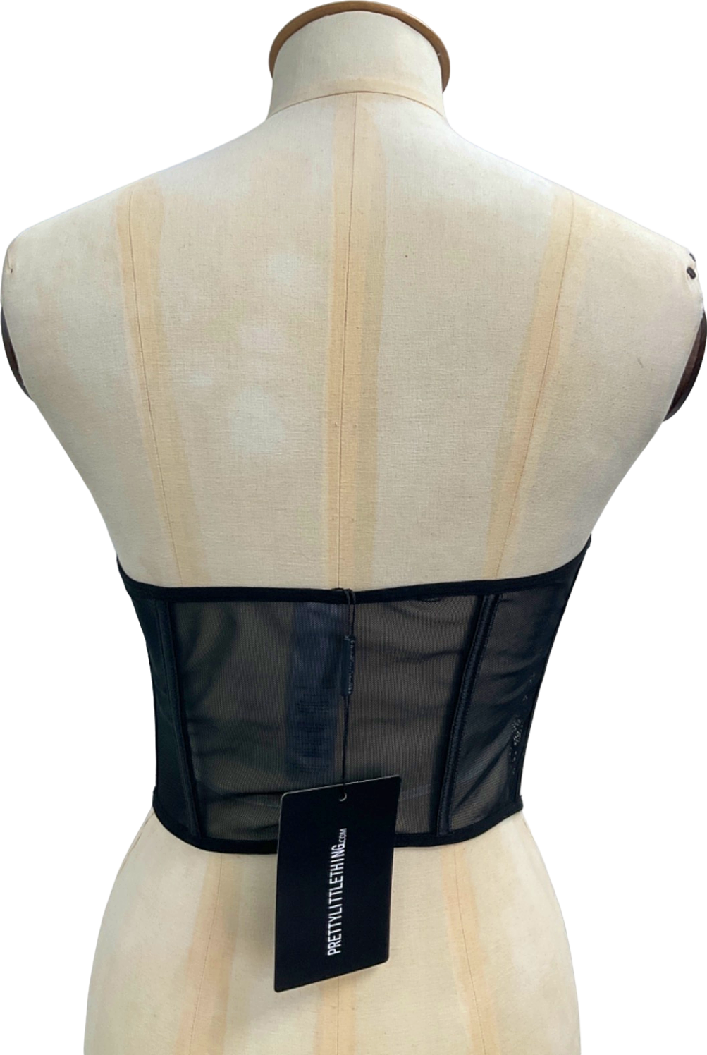 Pretty Little Thing Black Lace Mesh Corset UK M