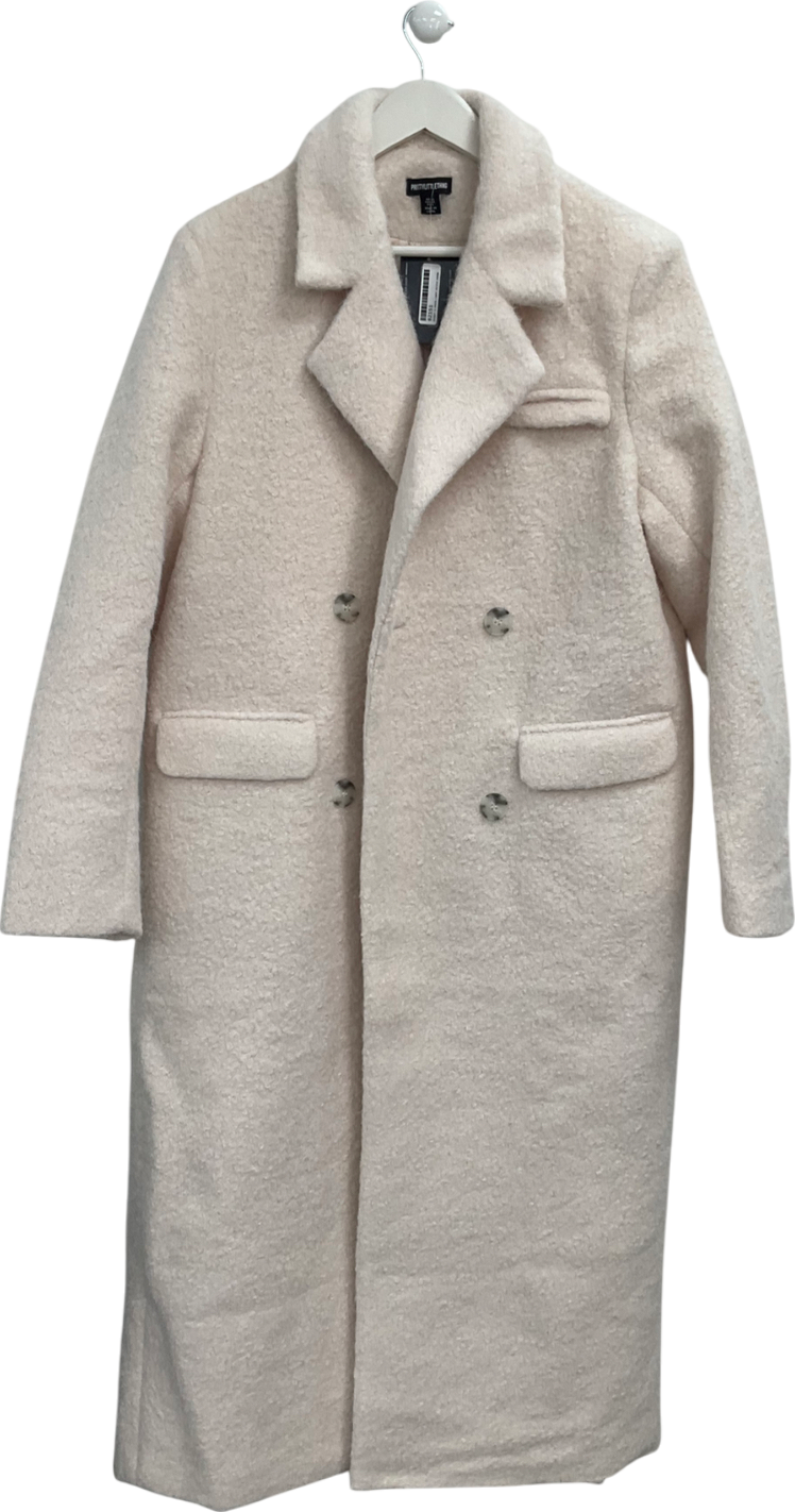 PrettyLittleThing White Double Breasted Structured Maxi Coat UK 10