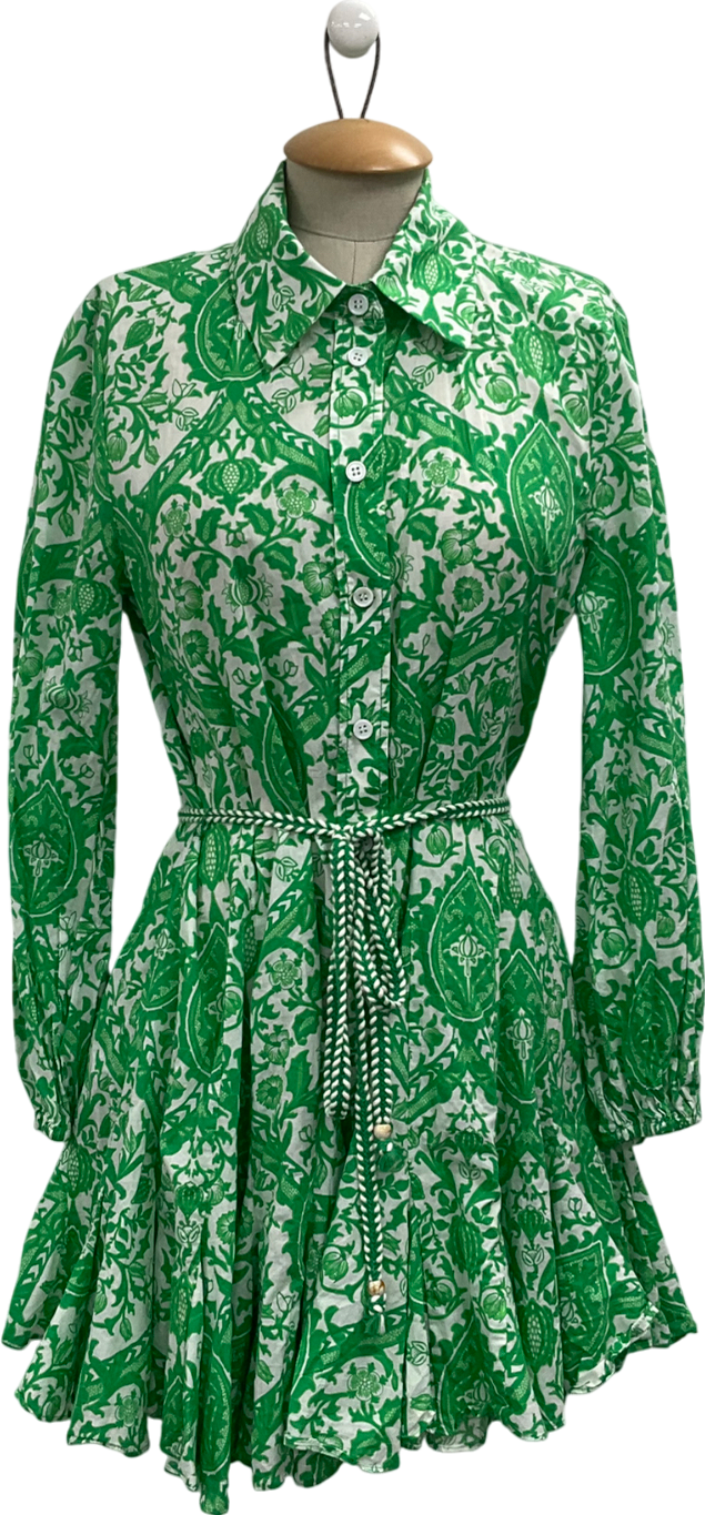 ZARA Green Print Mini Floral Paisley Shirt Dress UK L