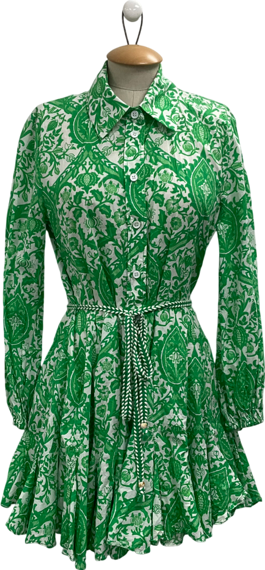 ZARA Green Print Mini Floral Paisley Shirt Dress UK L