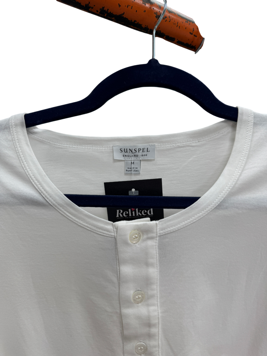 Sunspel White 3-button T-shirt UK M