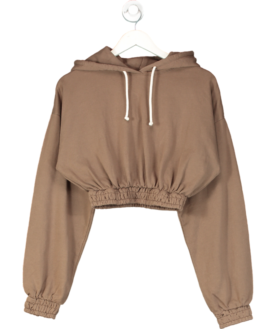 Nia Brown Smocked Cropped Hoodie UK S