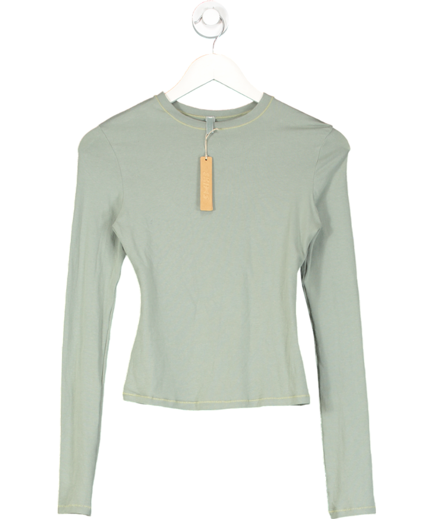 SKIMS Green Cotton Jersey Long Sleeve T-shirt UK S