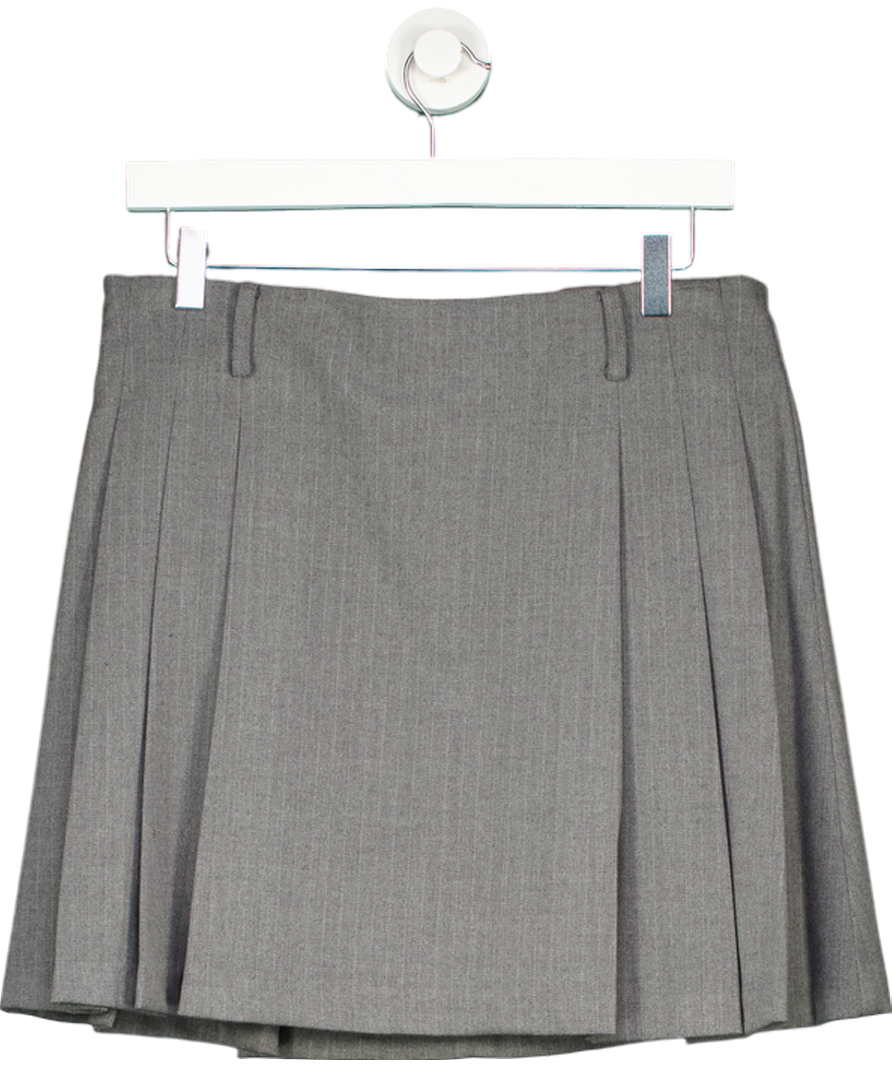MANGO Grey Pinstriped Pleated Skirt UK 12