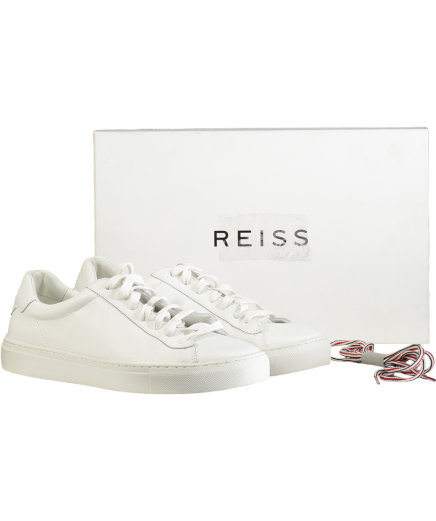 REISS White Finley Low Top Leather Trainers UK 9 EU 43 👞