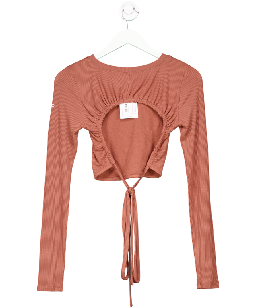 alo yoga Brown Manifest Ribbed Long Sleeve Crop Top UK M