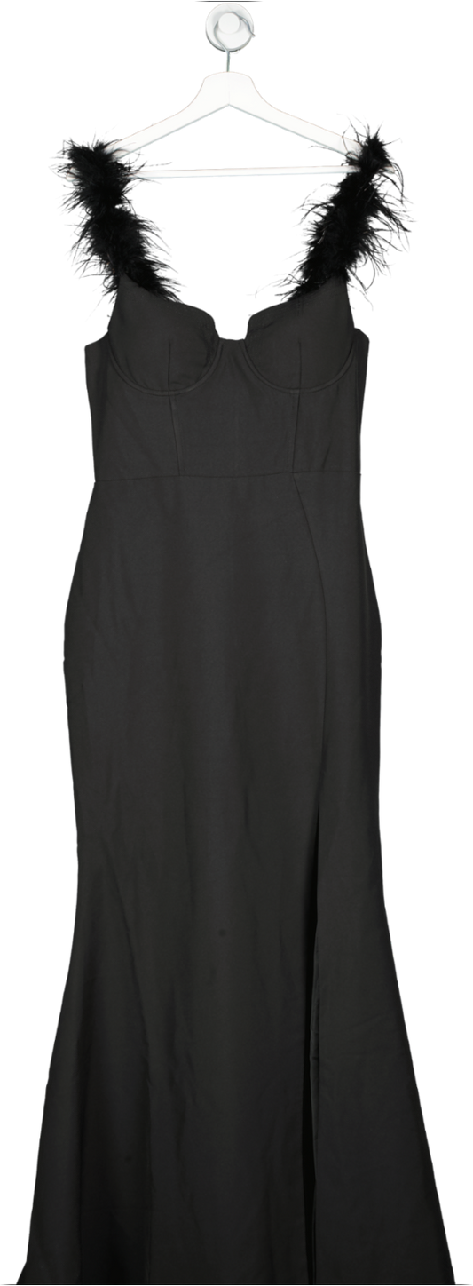 Club L Black Lily Feather Shoulder Corset Style Maxi Dress UK 10