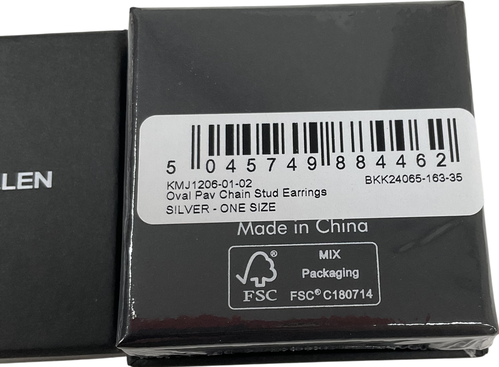 Karen Millen White Silver Tone Oval Pavé Chain Stud Earrings