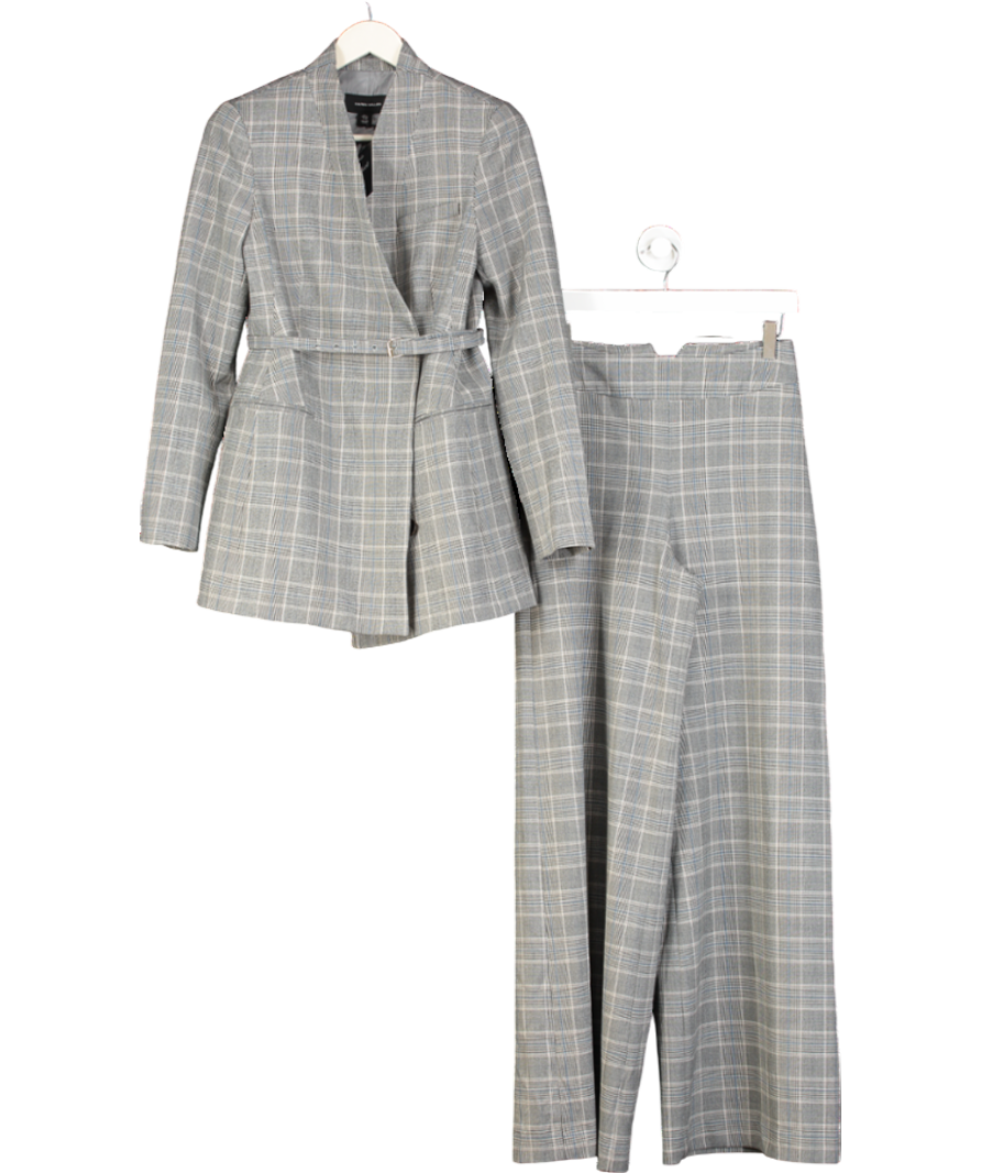 Karen Millen Black 2-piece Collarless Checked Belted Blazer & Wide Leg Trouser suit UK 6