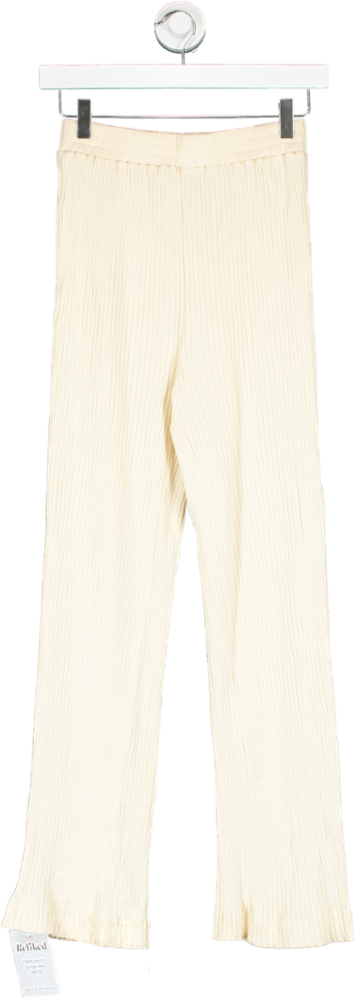 Maurie & Eve Cream Ribbed High Waist Trousers UK 8