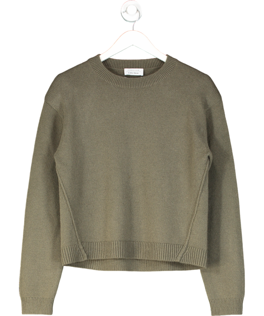 & Other Stories Green Padded-shoulder 100% Merino Wool Jumper UK S