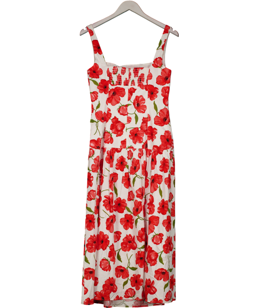 MANGO White Poppy Print Midi Dress UK M